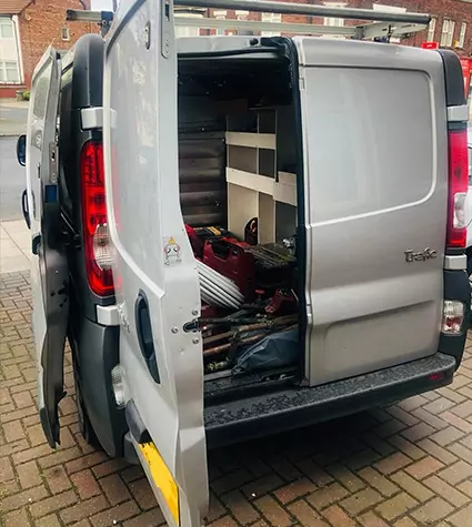 work van with rear door open