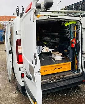 work van with open rear hatch doors